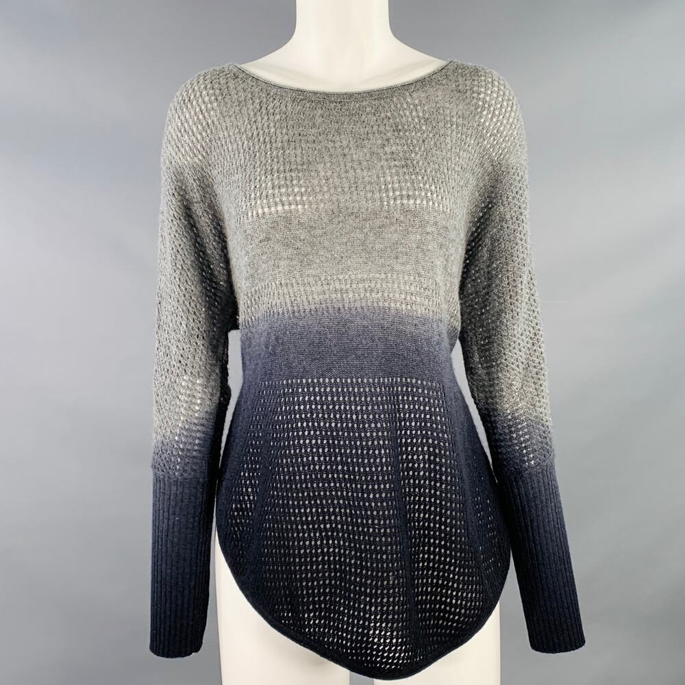KOKUN Size XS Grey Navy Cashmere Ombre Open Knit Pullover